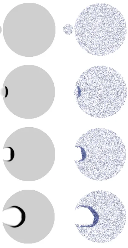 Fig. 3. First example at times 0, 1, 2 and 5.