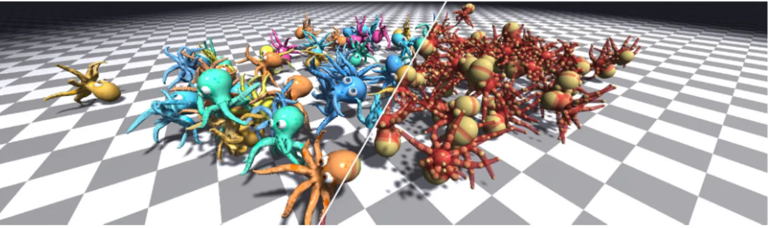 Fig. 7. Being built on VIPER primitives, our physics engine can simulate soft-body deformation and dynamic interactions between hundreds of models in real-time
