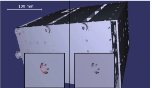Figure 1: Rendering using dynamic tesselation and direct GPU trimming produces cracks (in red)
