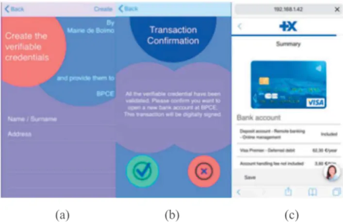 Figure 4: Screenshots of the verifiable credentials’ creation and  transaction confirmation 
