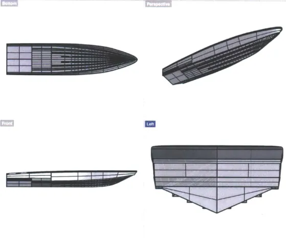 Figure  2-11:  Top,  Perspective,  Front  and  Left  Views  of the  Parent  Hull