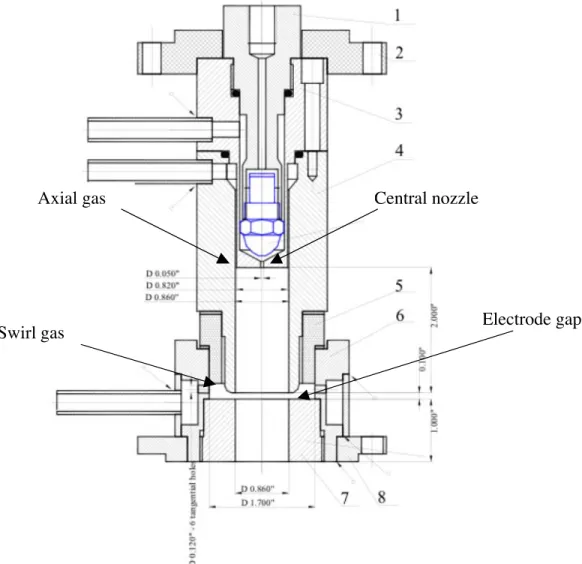 Figure 1. Schematic diagram of the plasmatron used in the methane reforming experiments and modeling.