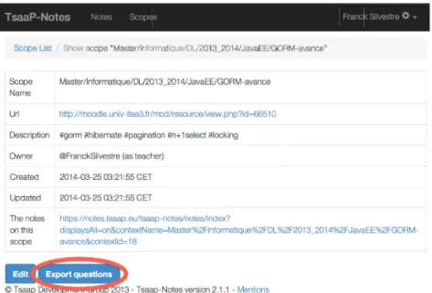 Figure 4.  La fonction  d'exportation des questions  relatives à  un  scope 