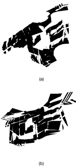 Fig. 9.  Polygonal representation of five (vertically) registered images showing (a) the floor and (b) the ceiling.