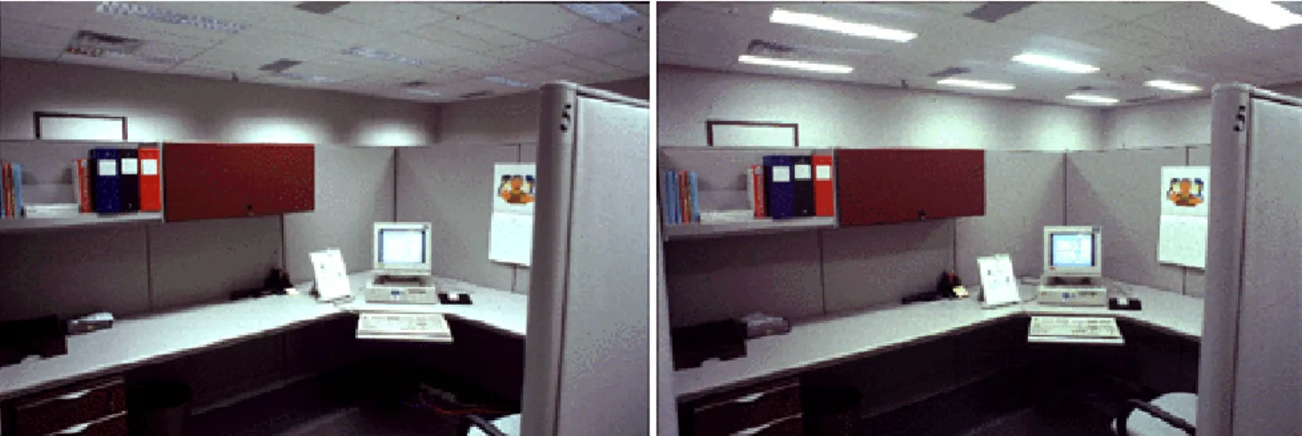 Figure 2 . Photographs of I ERF with different lighting layouts.
