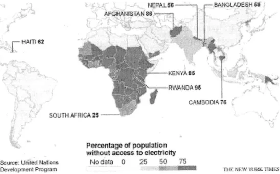 Figure  1.5:  The map shows the percentage  of population without access to electricity