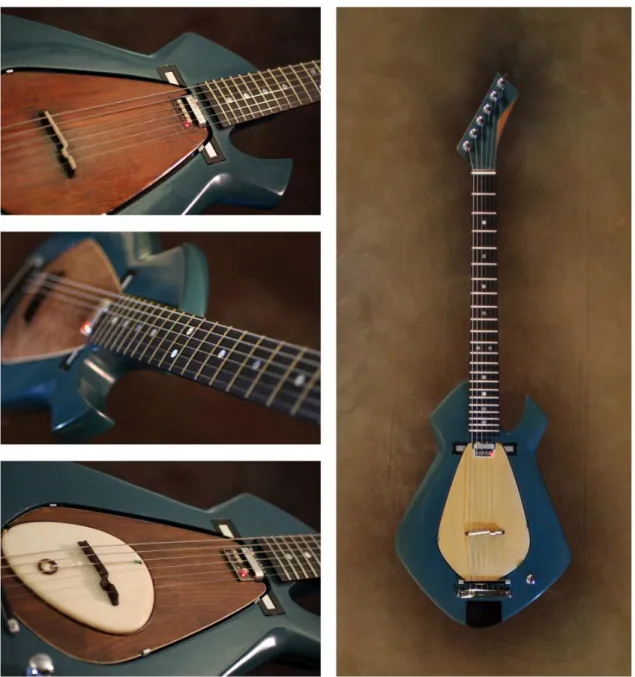 Figure 1. The Chameleon Guitar with four different resonators. 