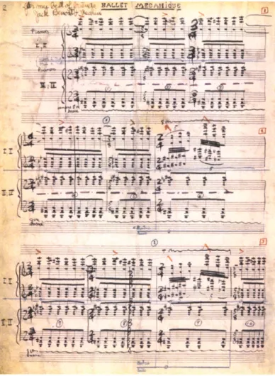 Fig.  1.3: The  handwritten  pianos-only  score for  Ballet  nacanique Photo  courtesy of Paul  Lehrman  and  The  Ballet Micanique  Page