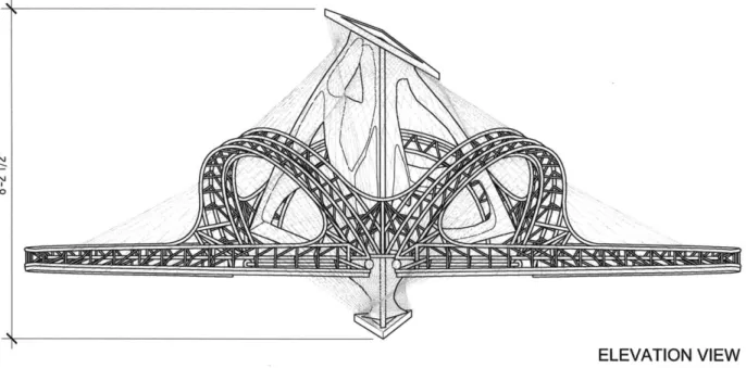 Figure 3.28  Elevation drawing of the  "open"  position  of the Chandelier (drawn  by Arjuna  Imel).