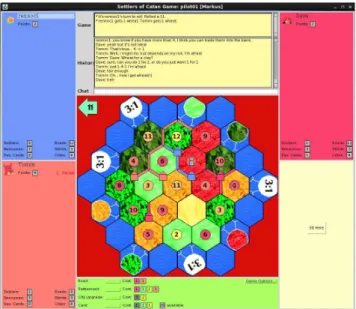 Figure 1: Snapshot of a Catan game board replay an entire game. 3 The .soclog files, segmented files, and annotated files from our corpus, which we describe  be-low, are available online