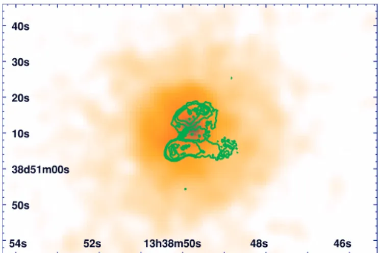 Figure 2. Chandra/ACIS-S image of 3C 288 in the 0.23–0.50 keV soft X-ray band with 5 GHz radio contours (0