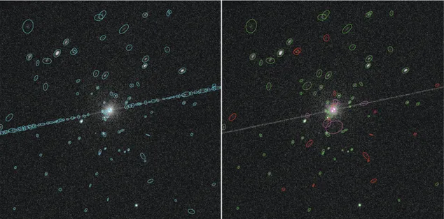 Figure 12. ACIS broad band image of the central region of the field of observation 00735 (M81), which includes an extremely bright source that produces a very bright readout streak