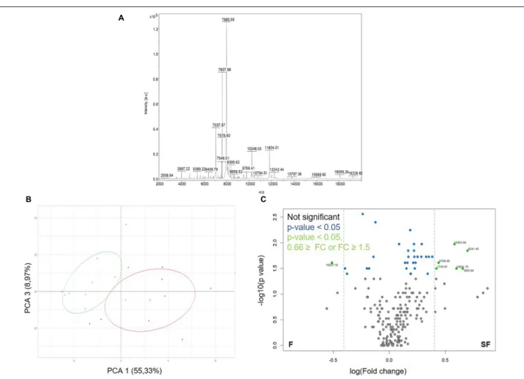 FIGURE 2 | Protein content exploration of sperm from fertile (F) and subfertile (SF) meat-line roosters by ICM-MS