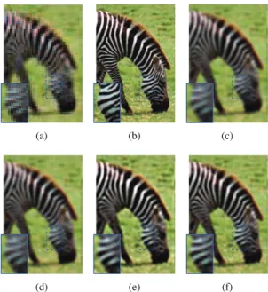 Fig. 5. SR of the face image when considering an ℓ 2 –ℓ 2 -model in the gradient domain: visual results