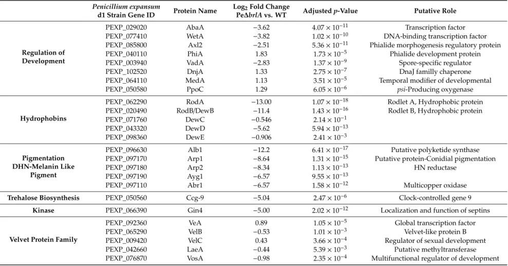 Table 4. Differential expressed genes (DEG) involved in fungal development.