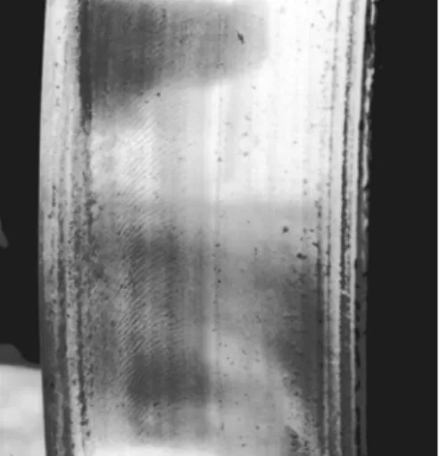 Figure 7: Cracked wheels show clearly defined failures repeated around at least  most of the circumference