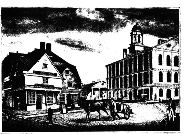 fig. 3.1.  'View  of the Old Building at  the Corner of Ann  St.,'  an  1835  print of the Old Feather  Store