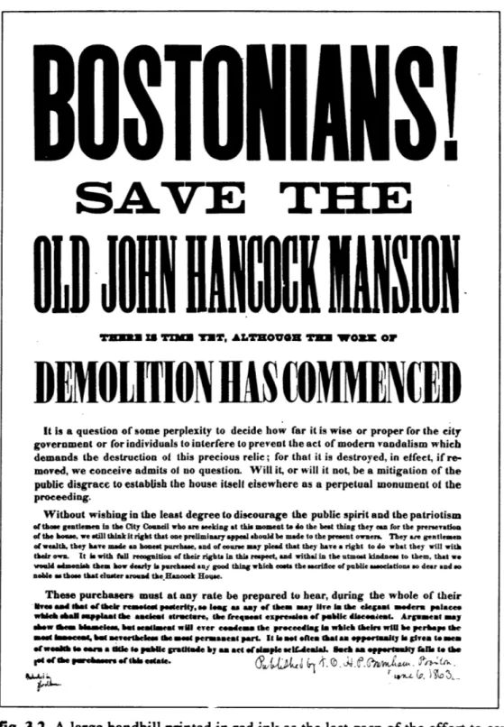 fig. 3.2.  A large  handbill printed  in red ink  as the last gasp of the effort to save the Hancock  house.