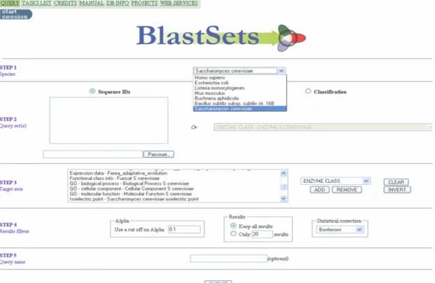 Figure 8 : Interface web de BlastSets 
