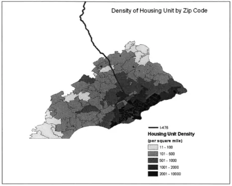 Figure 6:  Density of Housing Units by  Zip  Code (2000)