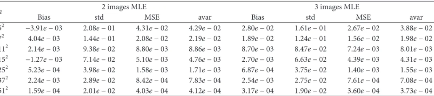 Table 4: Simulation results for the estimation of 