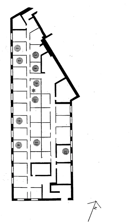 Figure 4.  Floor plan  of Site  I .   The  *  indicates the position  of  the^ temperature/humidiq  datalogger