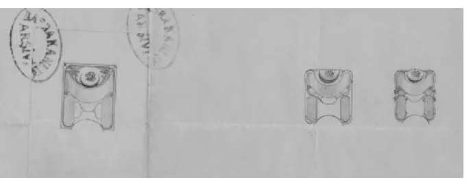 Fig. 6.1. Three drafts of stamps to be used for “authenticated documents.” Each drawing 