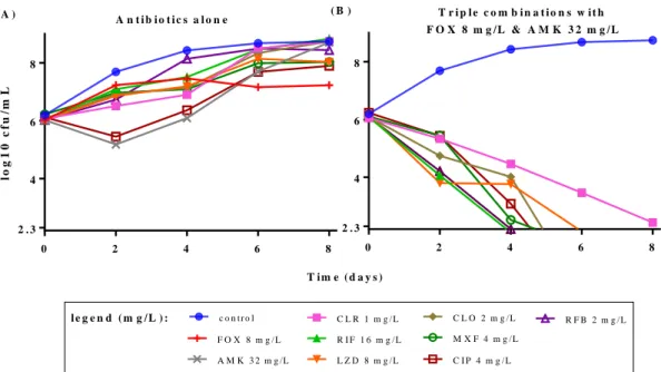 Figure 1: Effect of various combinations on M. abscessus CIP 104536. (A) Activity of  259 