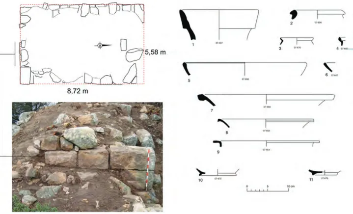 Fig. 7. Torre sureste de la Silla del Papa y materiales cerámicos adscritos.