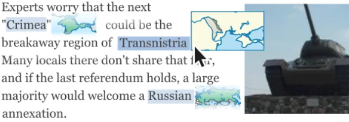 Figure 2: Small maps embedded as word-scale visualizations pro- pro-vide details-on-demand for locations in a news story
