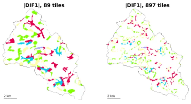 Figure 10: Comparison of the stream networks for the water- water-shed tiling into 897 hexagons of 0.1 km 2 .