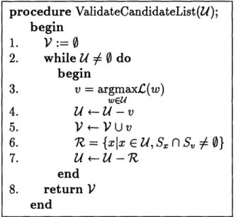 Figure  3-14: Procedure  ValidateCandidateList(U) m