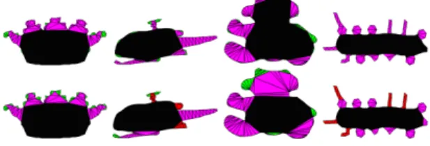 Figure 8: Annotations from two (of our 7) experts of the 4 Gold Standard shapes (crown-10, chopper-12, teddy-12 and an additional image added with no  se-mantic information)