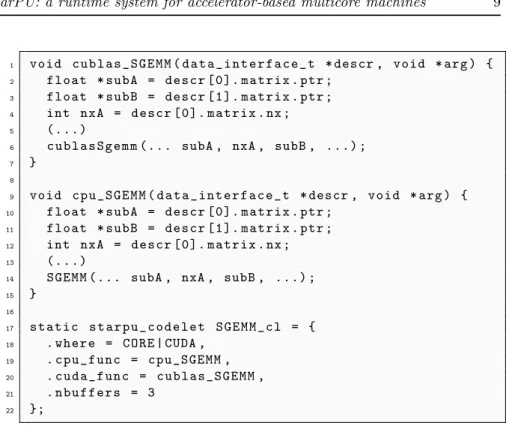 Figure 4: An example of codelet implementing a matrix product (GEMM).