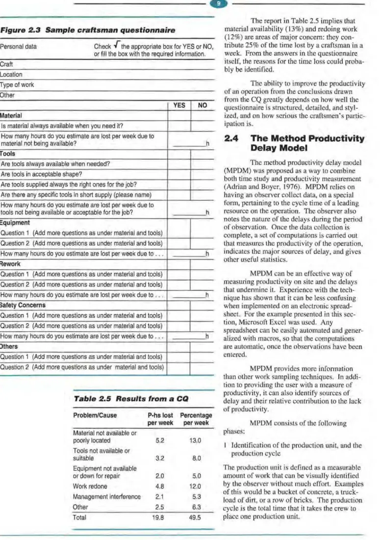 Figure  2.3  Sample craftsman questionnaire 