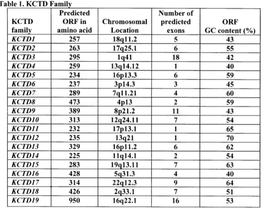 Table  1. KCTD  Family