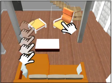 Figure 1: User view of the Z -technique. The right finger is used for direct 2D positioning in the camera plane while the left finger is used for depth positioning.
