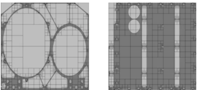 Figure 7: A gauche : empreinte d’un fragment en espace écran. Le domaine paramétrique est déformé pour tenir compte de la projection et perspective de la vue