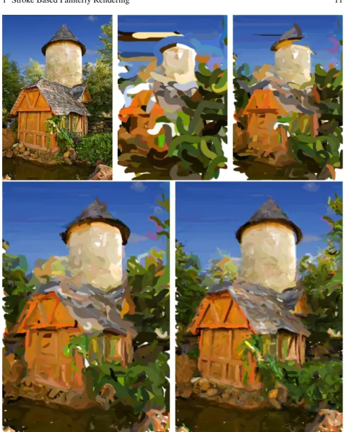 Fig. 1.4 Hertzmann’s multi-resolution curved brush approach [12]. From top to bottom, left to right