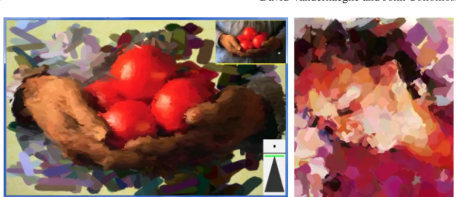 Fig. 1.1 Stroke based Rendering. Left: Impressionist rendering created interactively using Hae- Hae-berli’s Paint by Numbers algorithm [8]