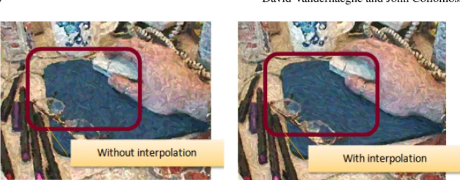 Fig. 1.2 Stroke detail in impressionist rendering. Comparison of painting via Litwinowicz’ method [17] with and without interpolation of orientation gradient
