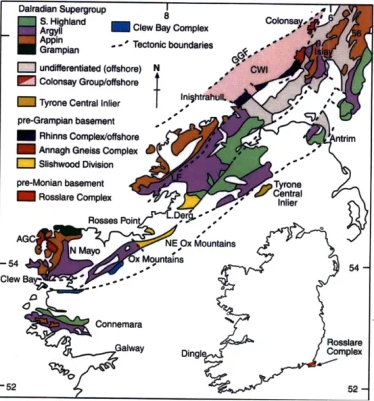 Figure 2-12:  Map  showing the location of Precambrian  rocks  in Ireland (Holland and  Sanders 2009)