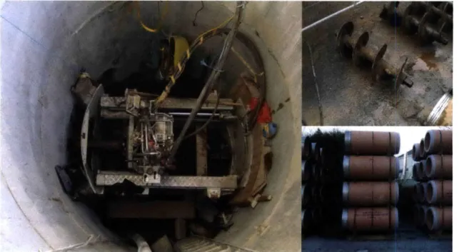 Figure 2-24:  Auger boring  equipment used  in  Skibbereen;  Launch shaft  and jacking  frame, augers,  and clay pipes.