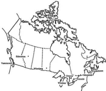 Figure 1. The eight Canadien cilles  for  which lhe correlation  was derived. 