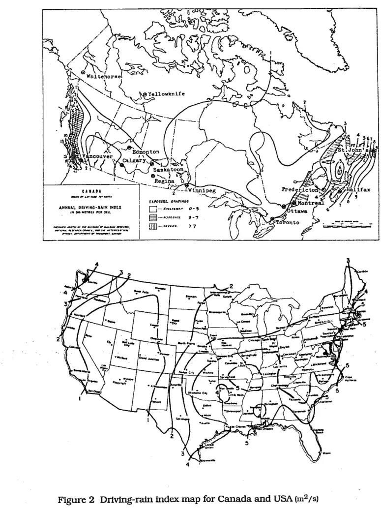 Figure  2  Driving-rain  index  map for Canada and  USA  [m2/s) 