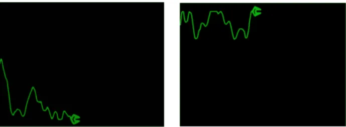 Fig. 1. The video game application with feedback during the two different phases (Go Down on the left, Go Up on the right).