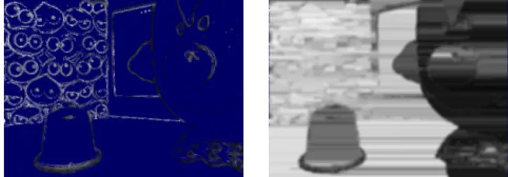 Fig. 4. Filling of depth map. Left: sparse depth map. Right: resulting dense depth map.