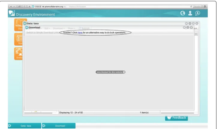 Figure 2 Bulk download window if Java is disabled. Click on the circled link to access the instructions to install and configure an iDrop desktop.