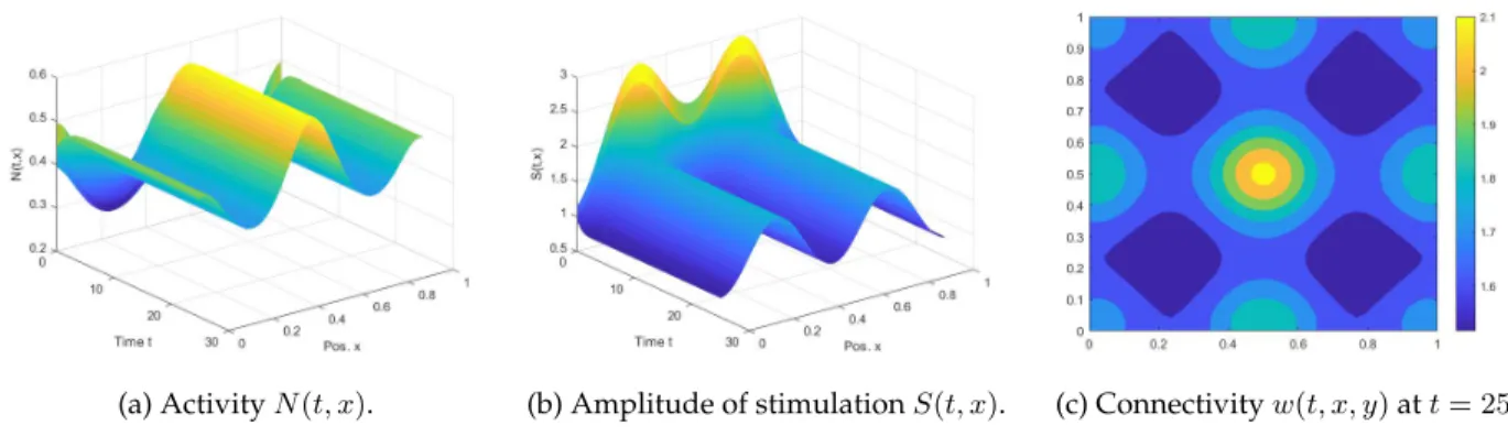 Figure 12: Case γ = 10 and I = sin 2 (2πx) for the limit system.