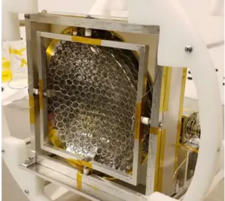 Figure 4-21: Side view of spherical RPA with high transparency tungsten grids in mounting rings.